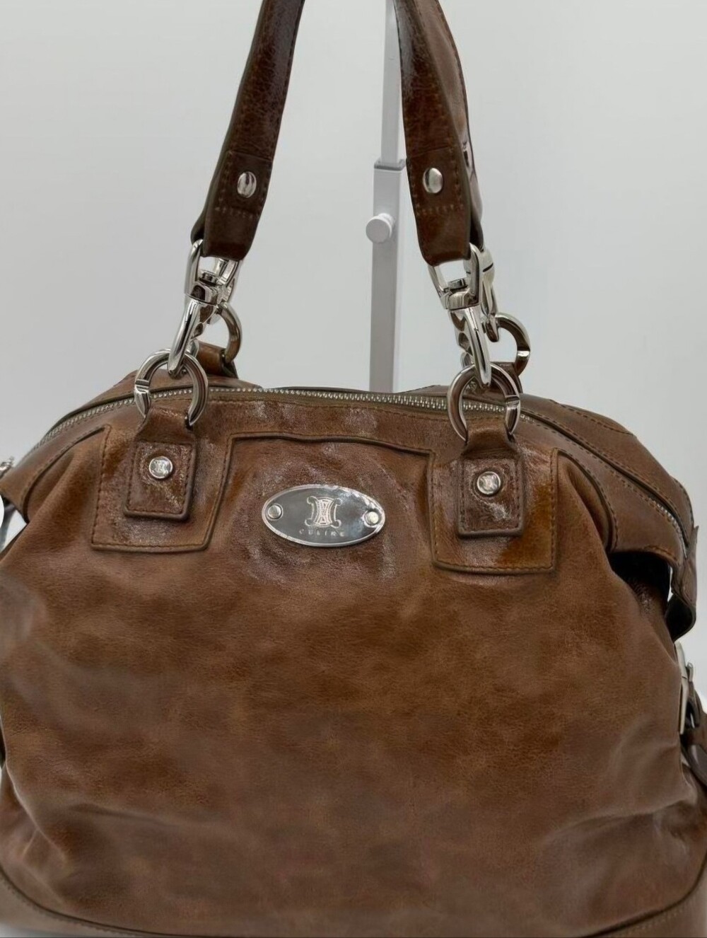 100% AUTHENTIC Vintage Celine top-handle dome bag in rich chocolate brown.